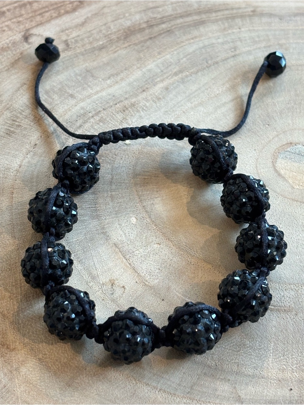 Black Crystal Beaded Adjustable Bracelet